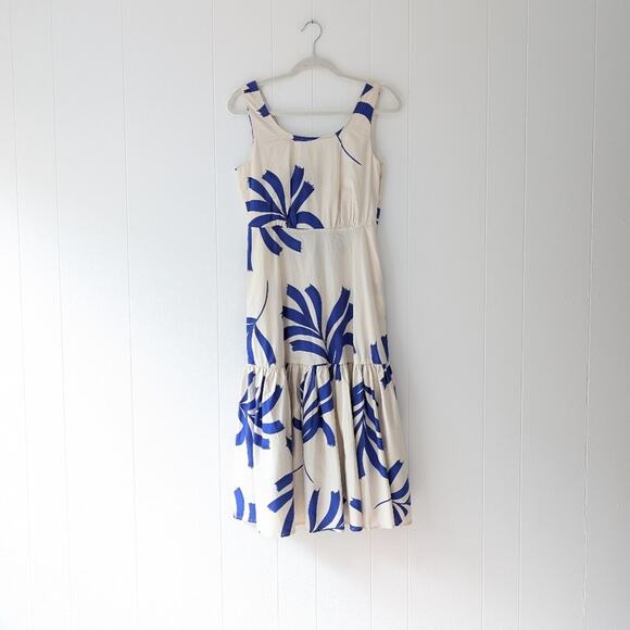 Willow Kate Cream/Blue Tiered Sleeveless Midi Dress, size S - Picture 1 of 13